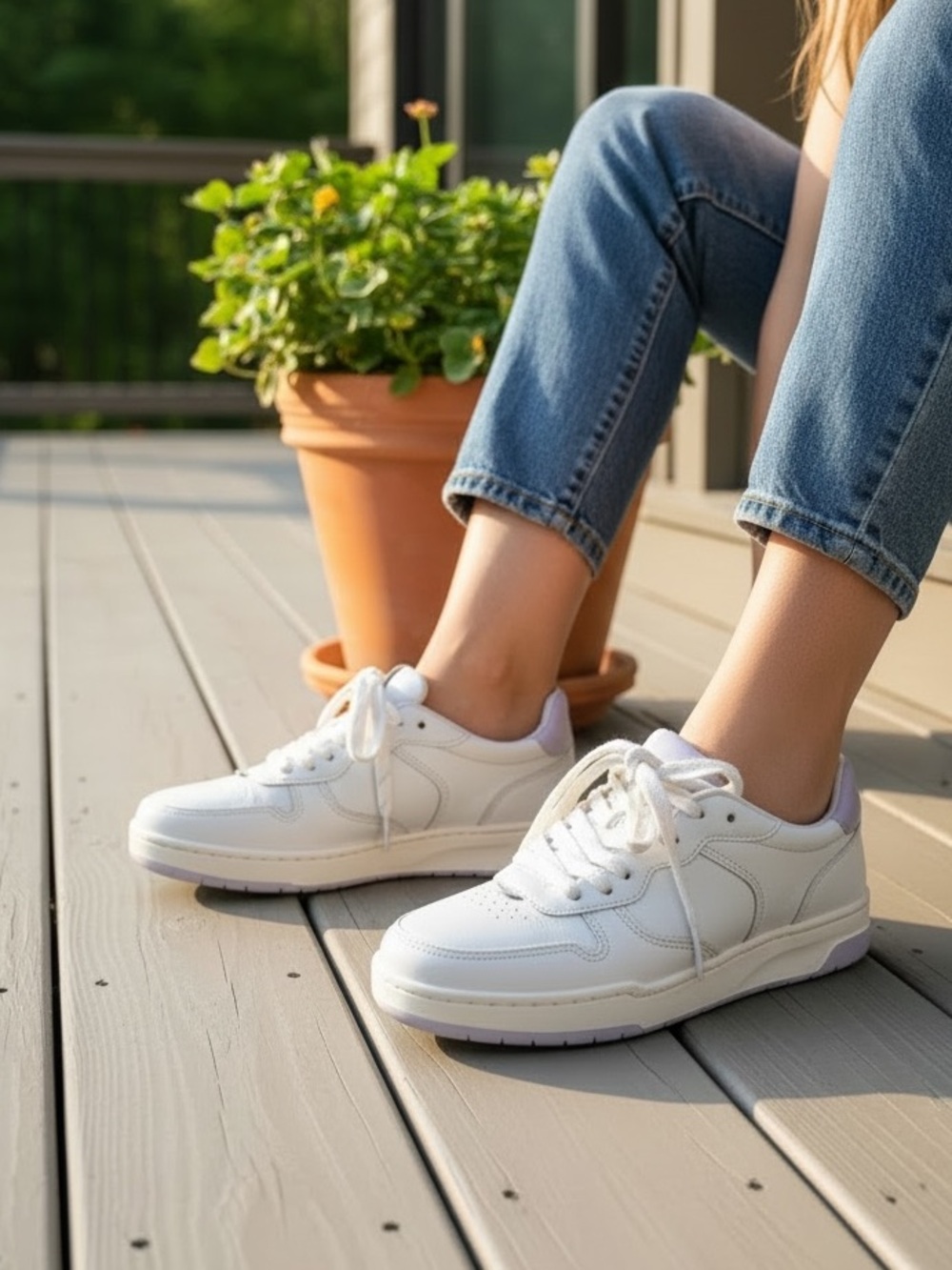 Madewell White and Lavender Low-Top Leather Sneakers Shoes size 8.5